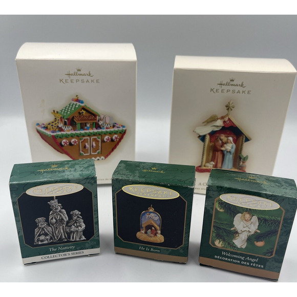 Lot Of 5 Hallmark Ornaments Religious Nativity Angel Cross Jesus Christmas - Picture 2 of 8